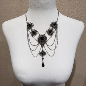 Source Unknown Silver and Black Statement Necklace